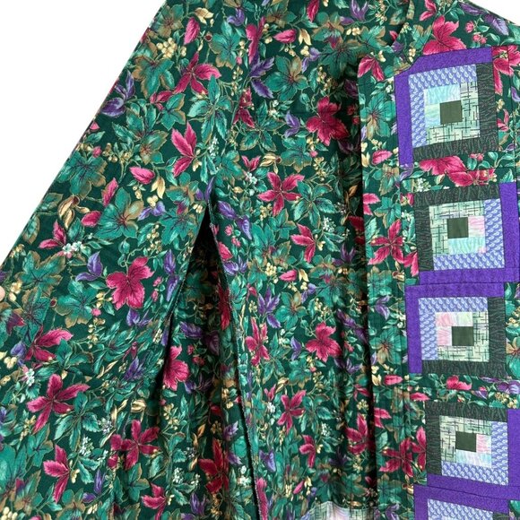 Handmade Quilted Patchwork Barn Jacket Green Purple Floral Log Cabin Size XL/1X - Picture 7 of 7